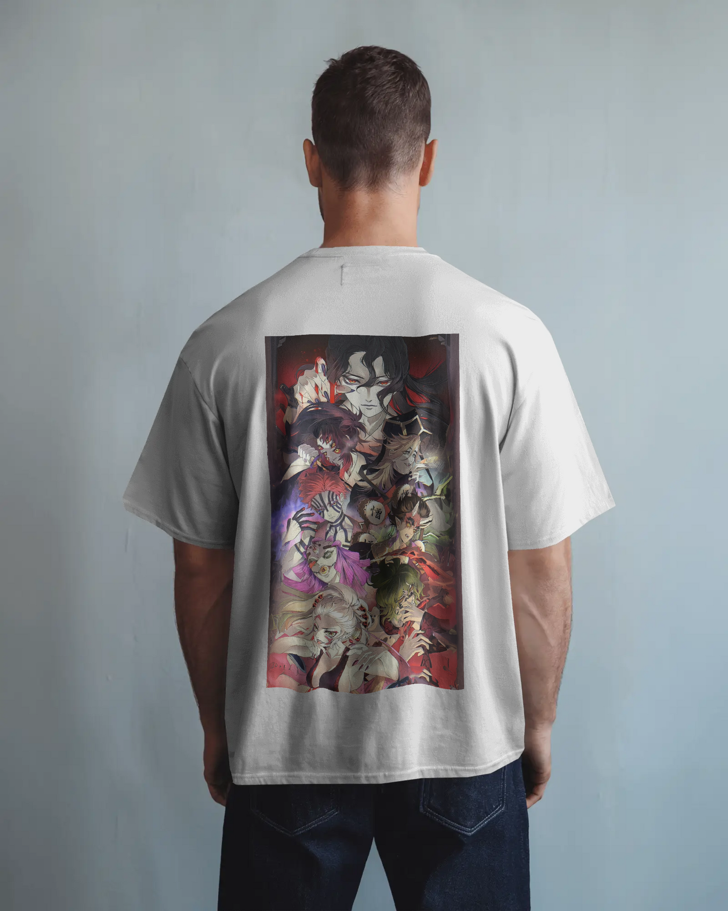 Camiseta Demon Slayer | Pilares vs Lunas Superiores | Diseño oversize blanco