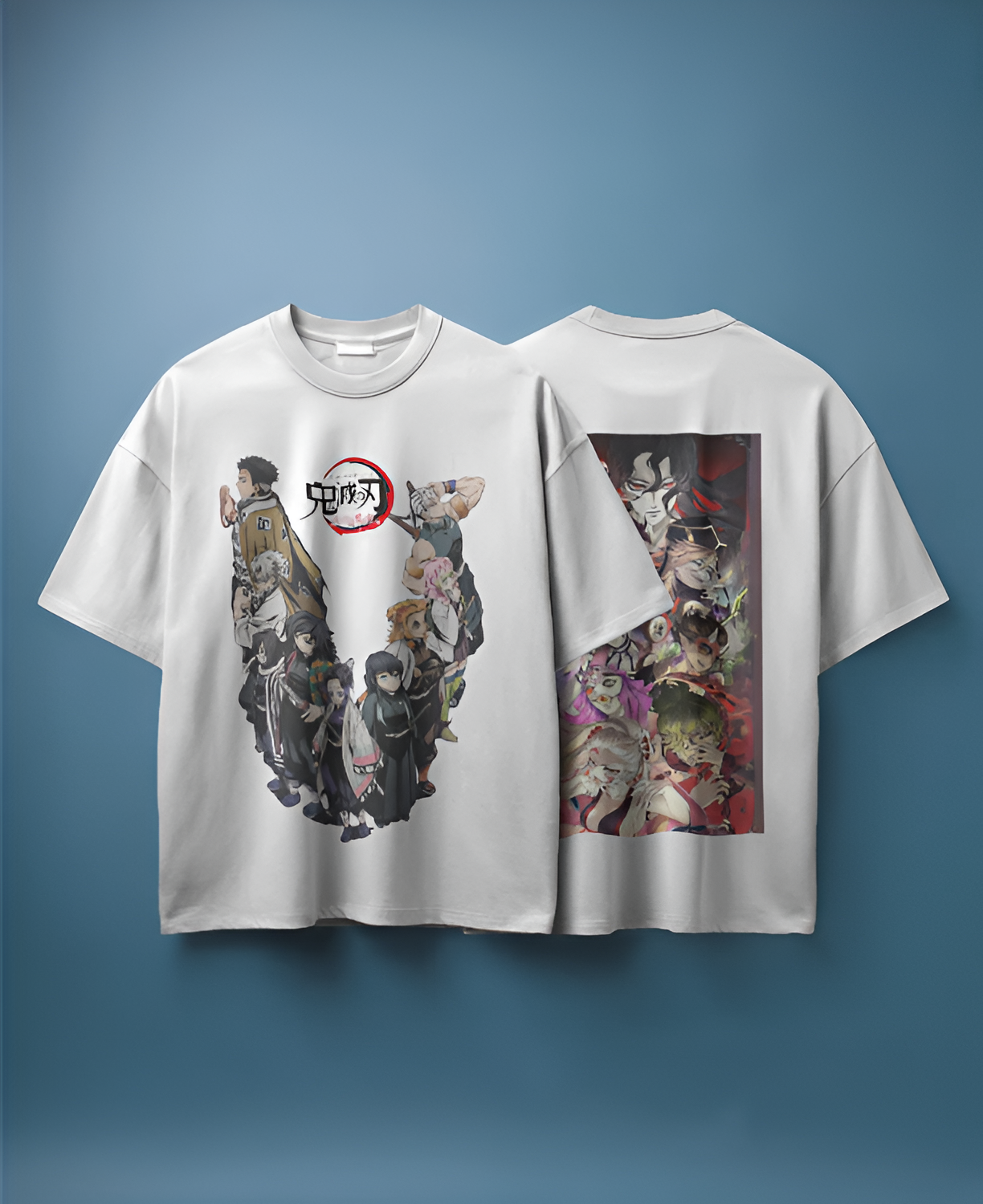 Camiseta Demon Slayer | Pilares vs Lunas Superiores | Diseño oversize blanco