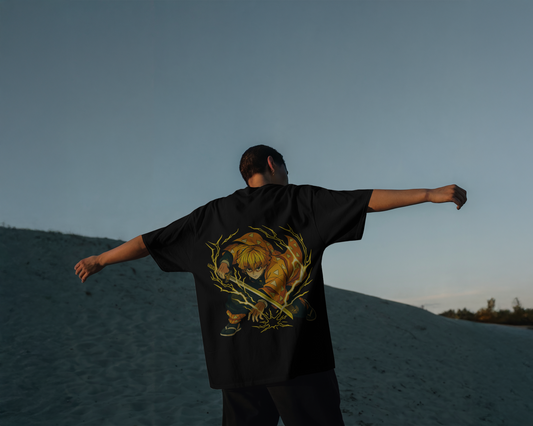 Camiseta Zenitsu | Demon Slayer | Diseño exclusivo oversize negra