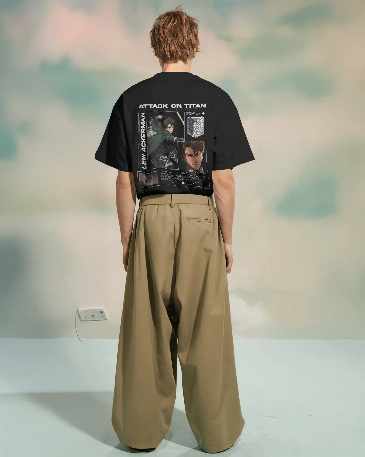 Camiseta Levi Ackerman | Attack on Titan | Oversize negra diseño exclusivo