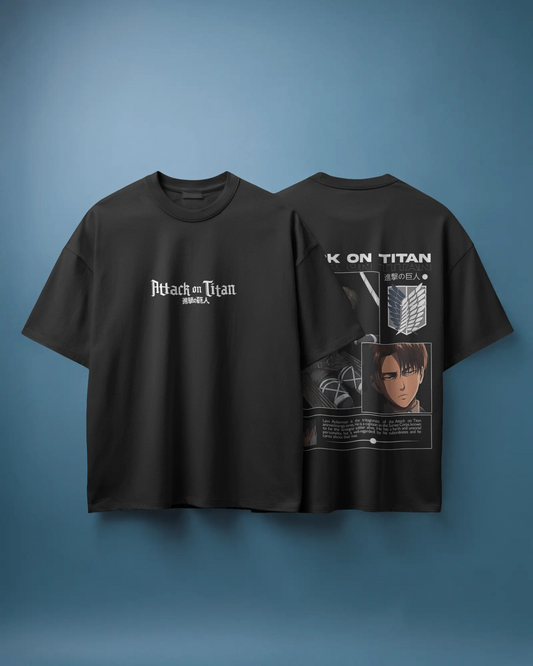 Camiseta Levi Ackerman | Attack on Titan | Oversize negra diseño exclusivo
