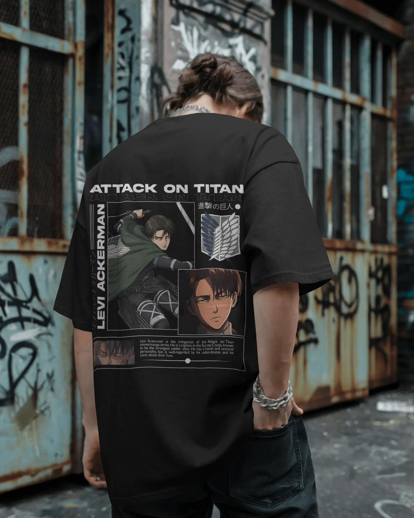 Camiseta Levi Ackerman | Attack on Titan | Oversize negra diseño exclusivo